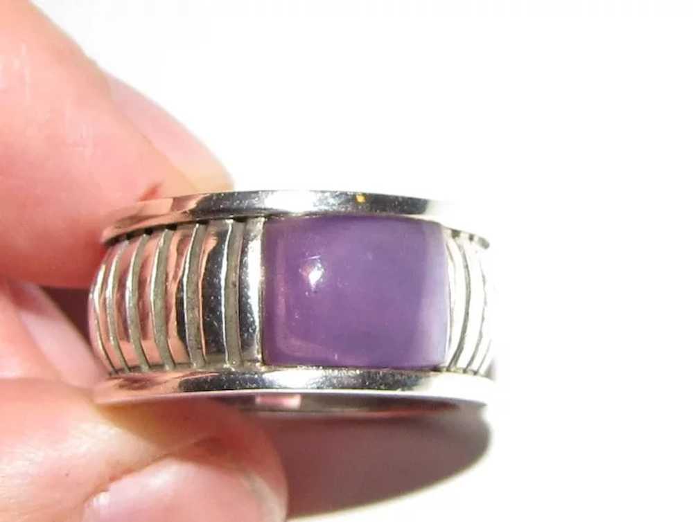 Sterling Cigar Band Ring w/ Purple Stone, Sz 9, 1… - image 3