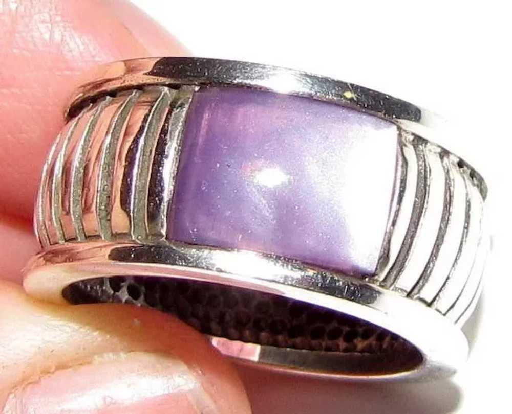 Sterling Cigar Band Ring w/ Purple Stone, Sz 9, 1… - image 4