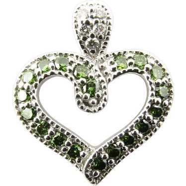 Vintage 14 Karat White Gold and Green and White Di