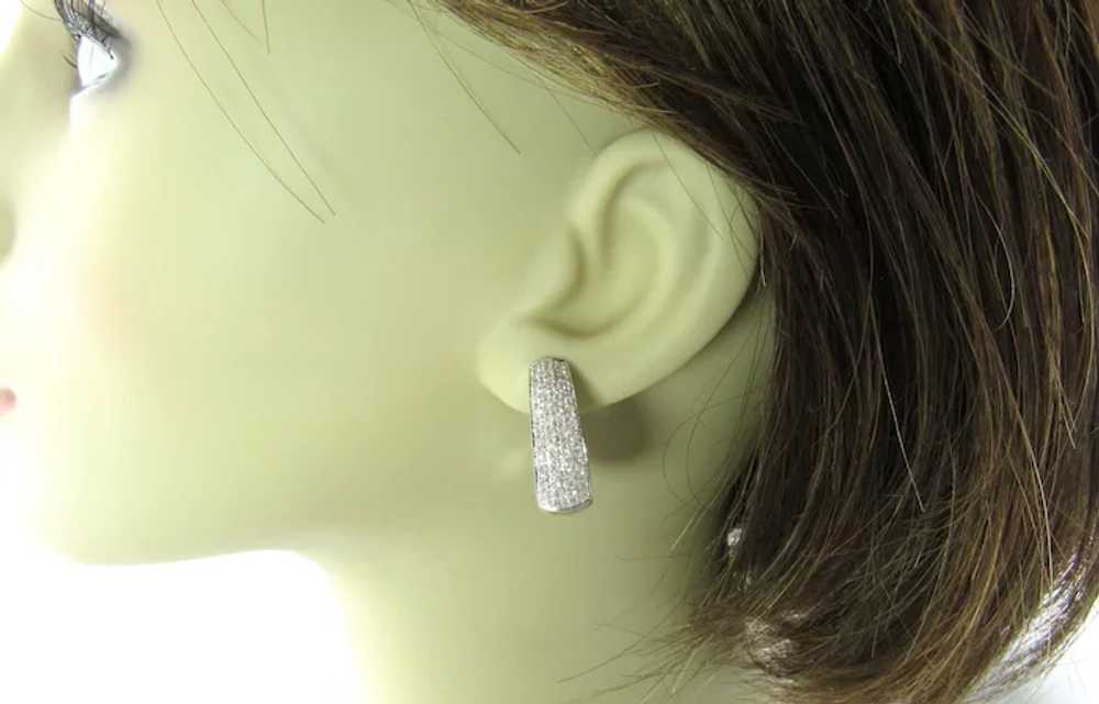 Vintage 14 Karat White Gold Diamond Hoop Earrings - image 6