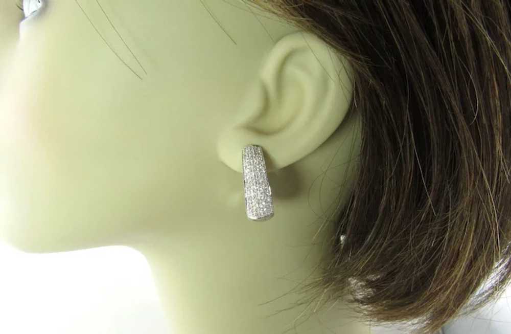 Vintage 14 Karat White Gold Diamond Hoop Earrings - image 9