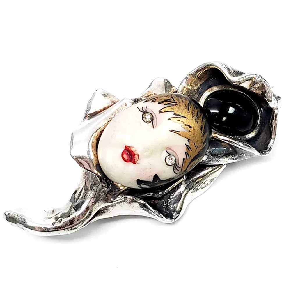 Art Deco Eros Sterling Silver Onyx and Porcelain … - image 2