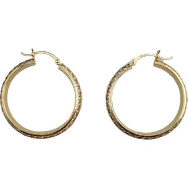 Vintage 14K Yellow Gold Hoops With Clear Stone - image 1