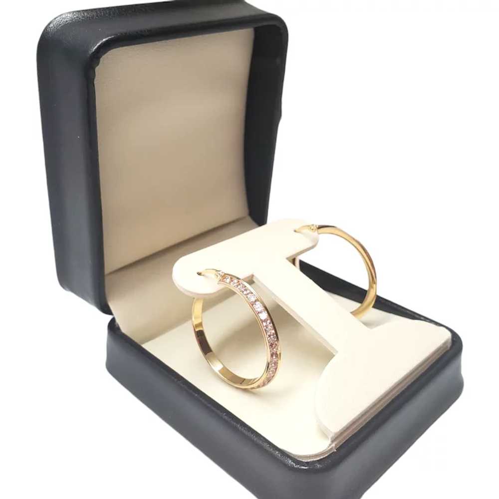 Vintage 14K Yellow Gold Hoops With Clear Stone - image 6