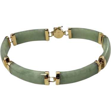 Vintage 14 Karat Yellow Gold and Jade Bracelet - image 1