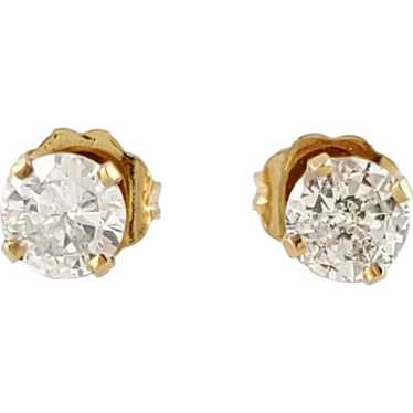 Vintage 14 Karat Yellow Gold Diamond Stud Earring… - image 1