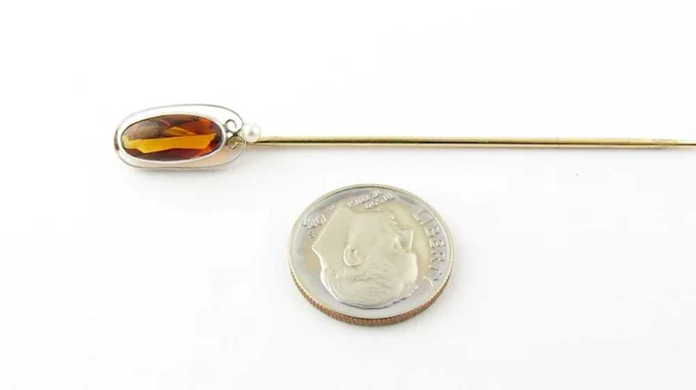 Vintage White Gold Amber and Seed Pearl Stick Pin - image 3