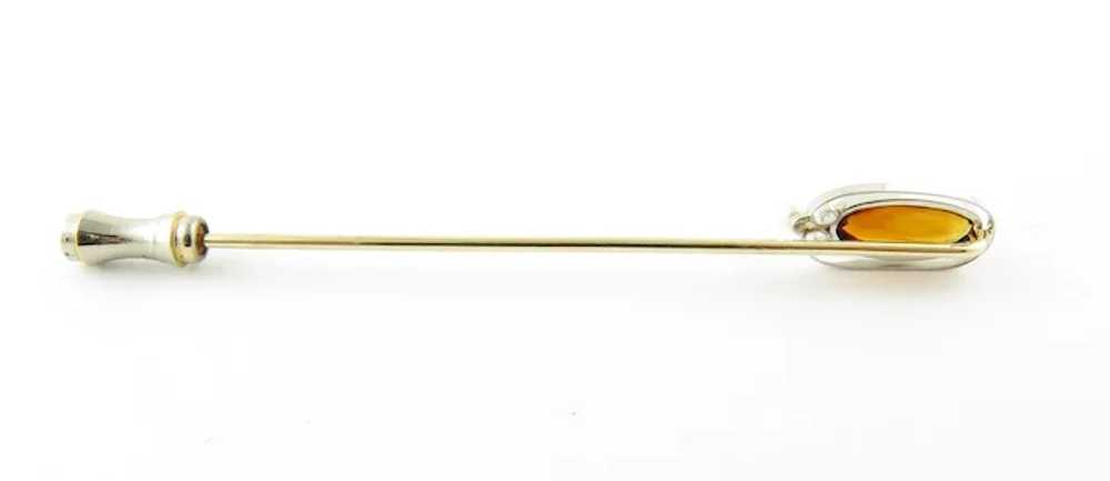 Vintage White Gold Amber and Seed Pearl Stick Pin - image 4