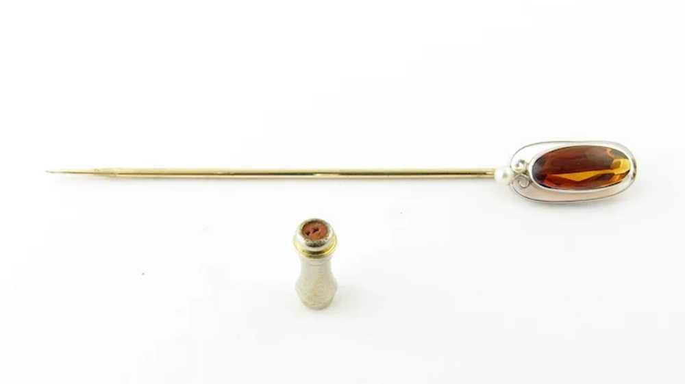Vintage White Gold Amber and Seed Pearl Stick Pin - image 5