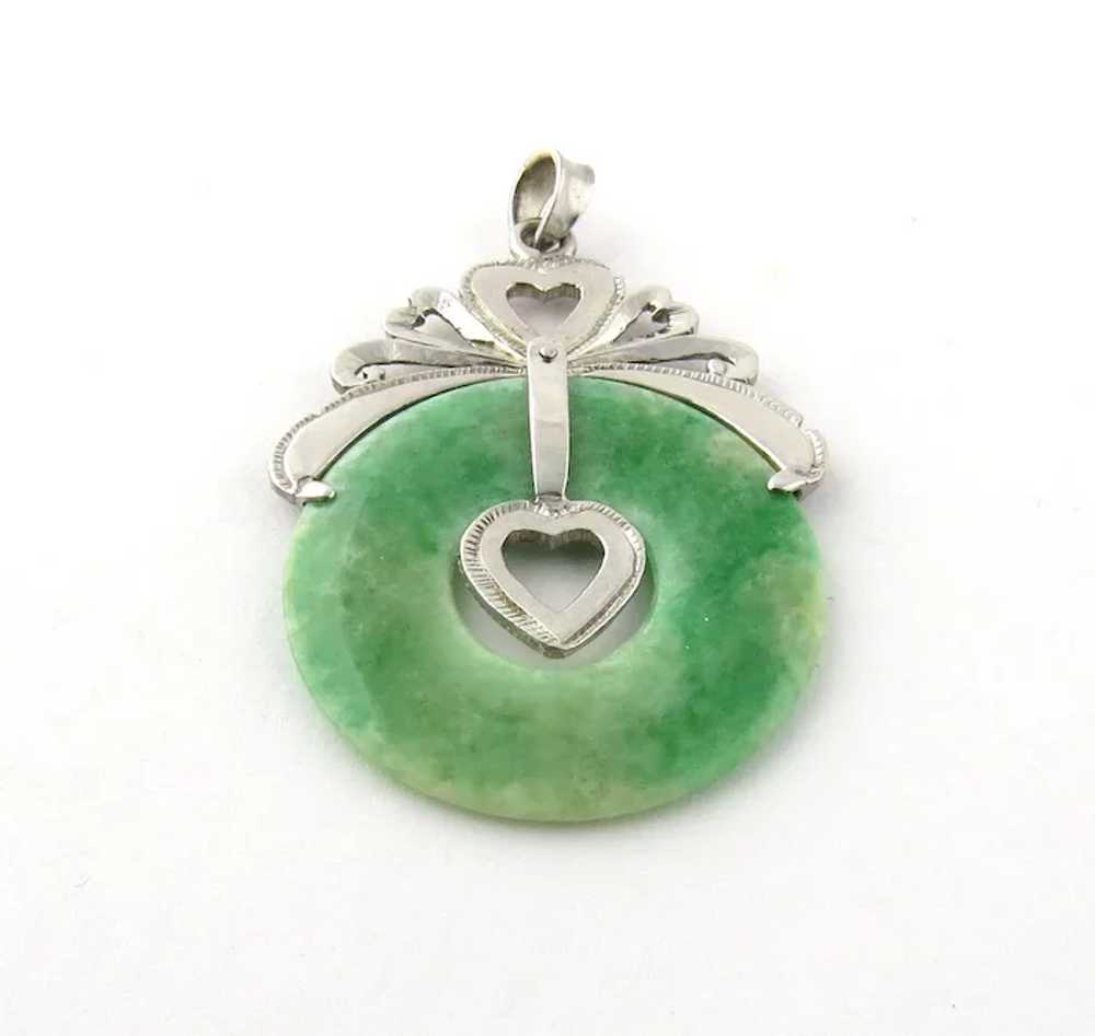 Vintage Silver, Palladium and Jade Heart Circular… - image 2