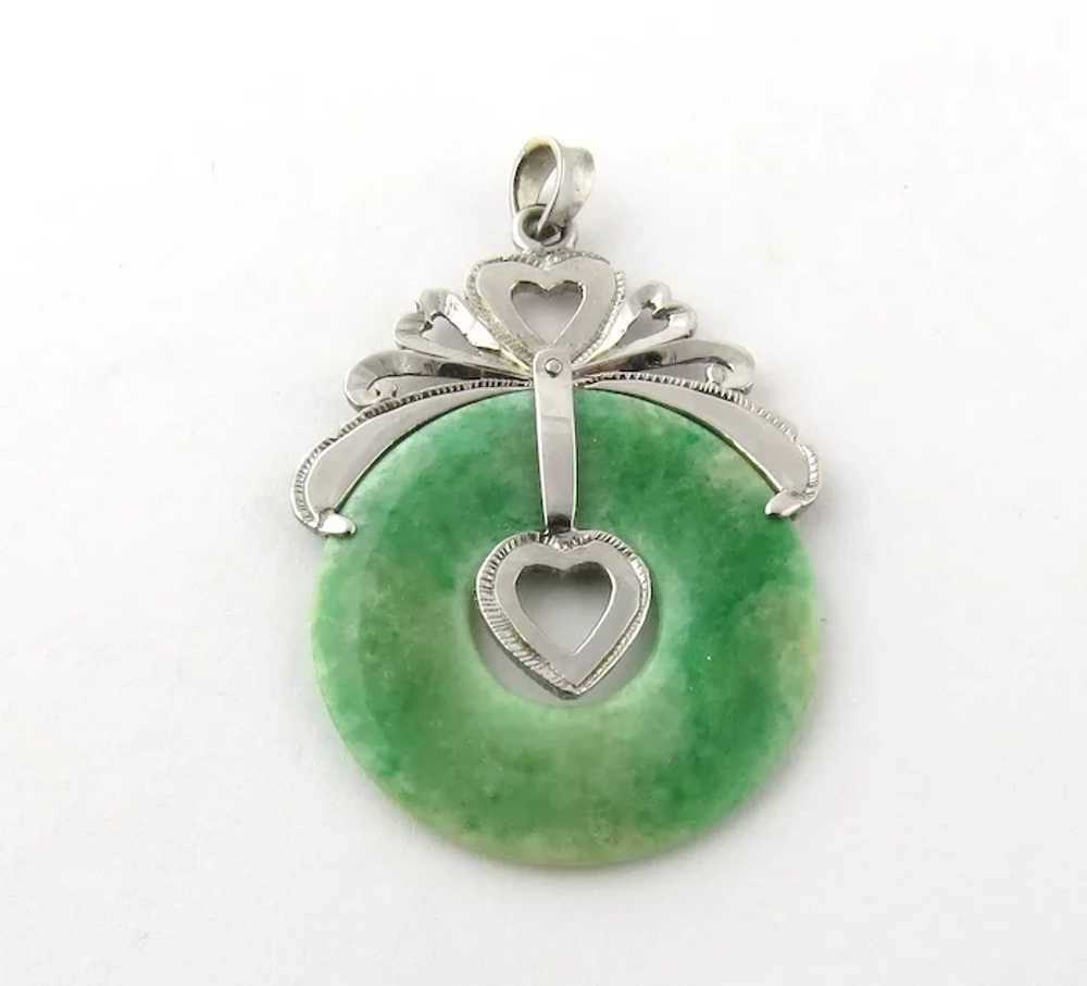 Vintage Silver, Palladium and Jade Heart Circular… - image 3