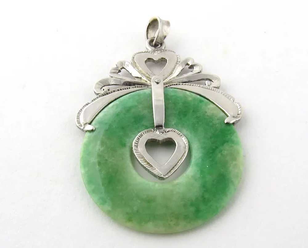 Vintage Silver, Palladium and Jade Heart Circular… - image 4