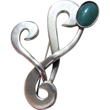 Modernist Taxco Mexico Sterling & Chalcedony Swirl