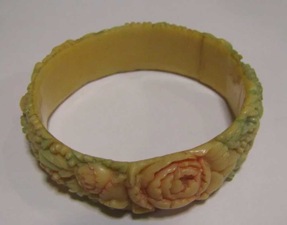 Deep Relief Hand Tinted Art Deco Celluloid Floral… - image 3