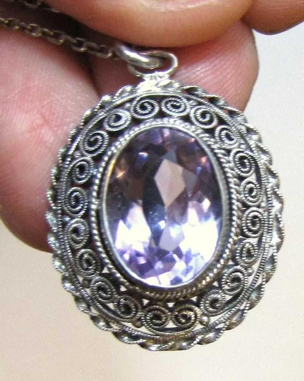 Sterling Cannetille Rose Amethyst Pin & Pendant S… - image 5