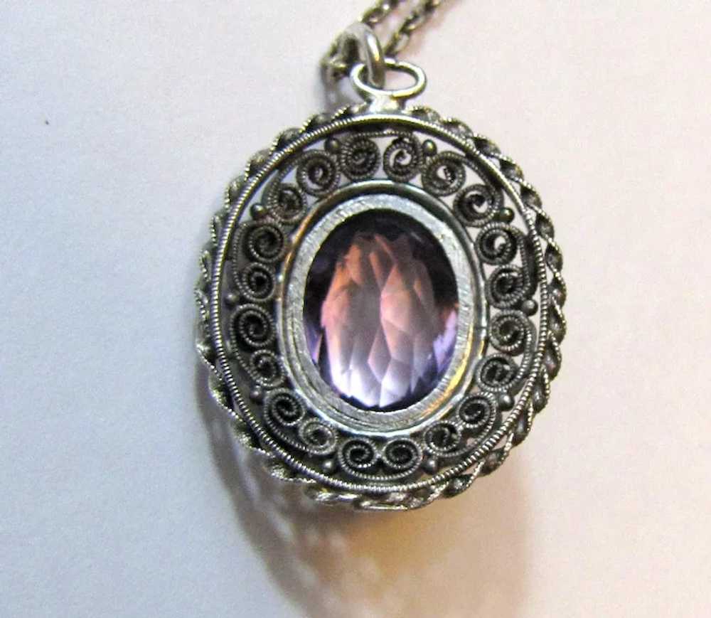 Sterling Cannetille Rose Amethyst Pin & Pendant S… - image 6