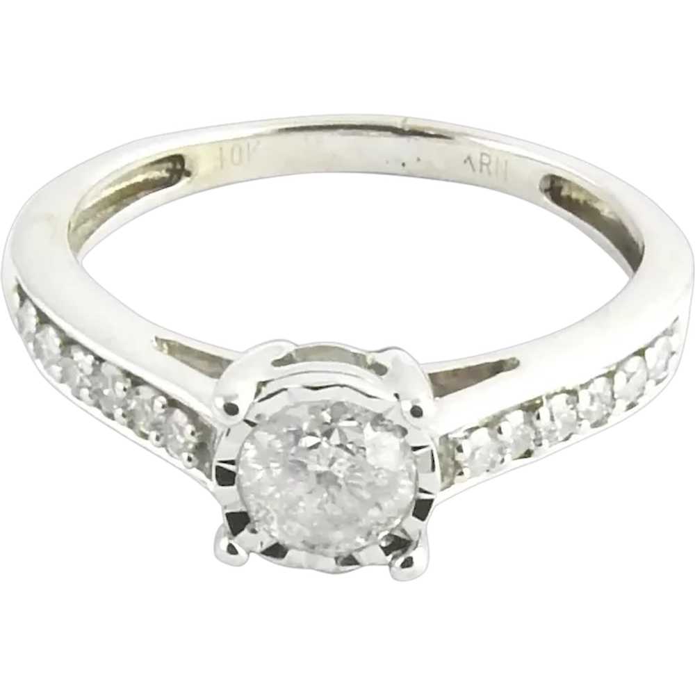 Vintage 10 Karat White Gold and Diamond Engagemen… - image 1