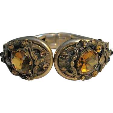 Vintage Art Nouveau Clamper Bracelet with Amber G… - image 1