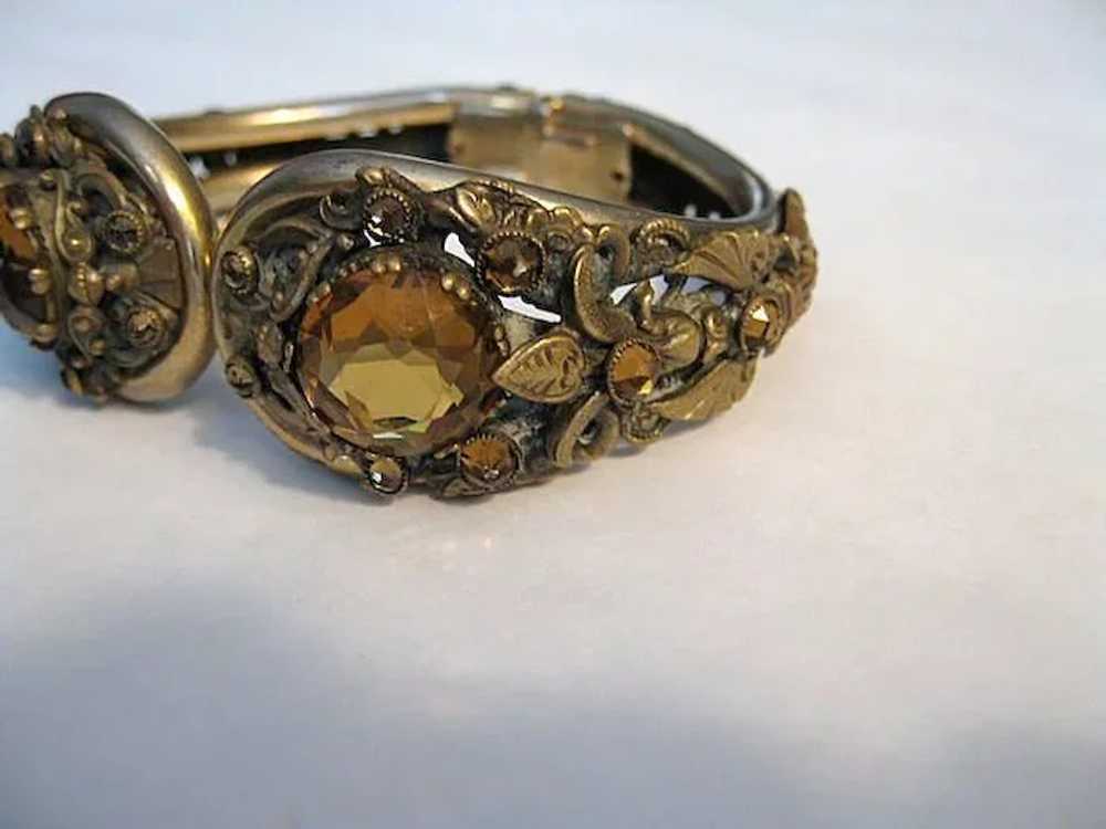 Vintage Art Nouveau Clamper Bracelet with Amber G… - image 2