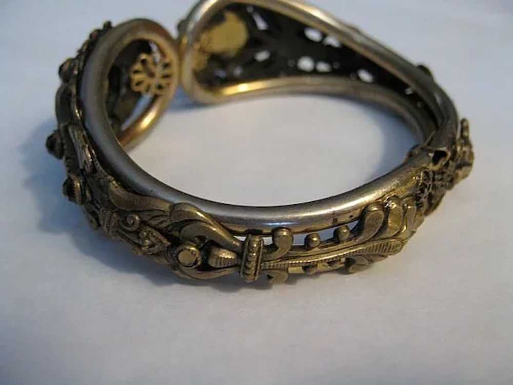 Vintage Art Nouveau Clamper Bracelet with Amber G… - image 3