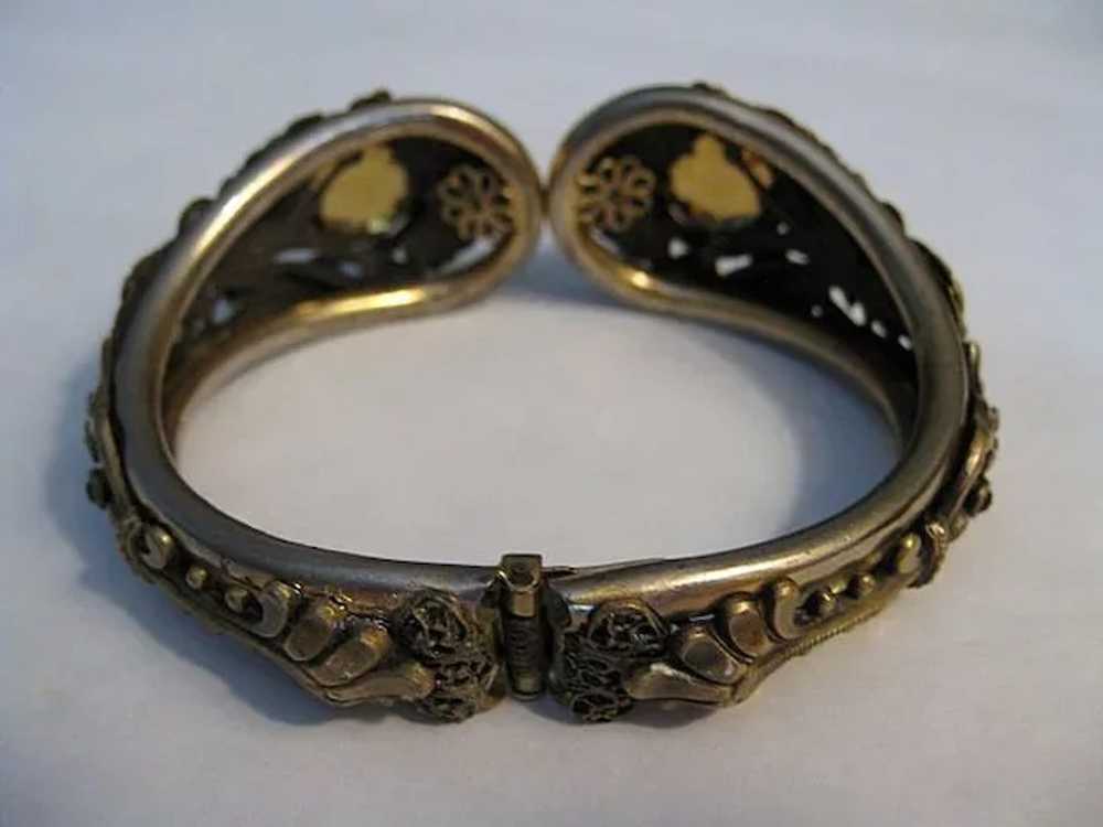 Vintage Art Nouveau Clamper Bracelet with Amber G… - image 4