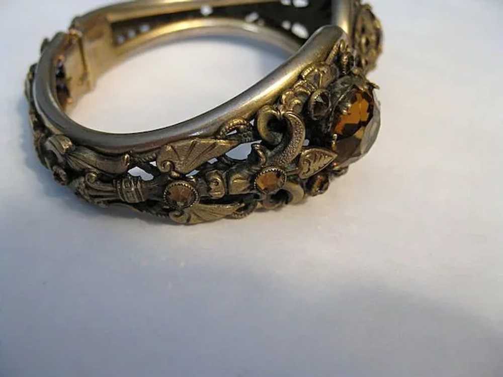 Vintage Art Nouveau Clamper Bracelet with Amber G… - image 5