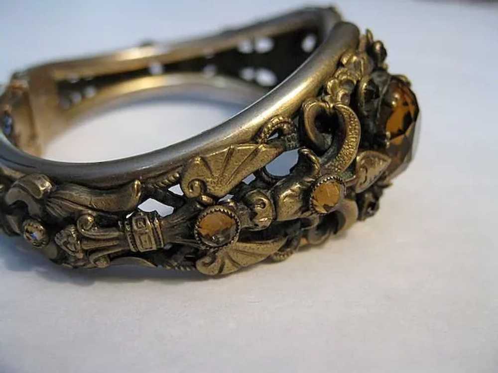 Vintage Art Nouveau Clamper Bracelet with Amber G… - image 6