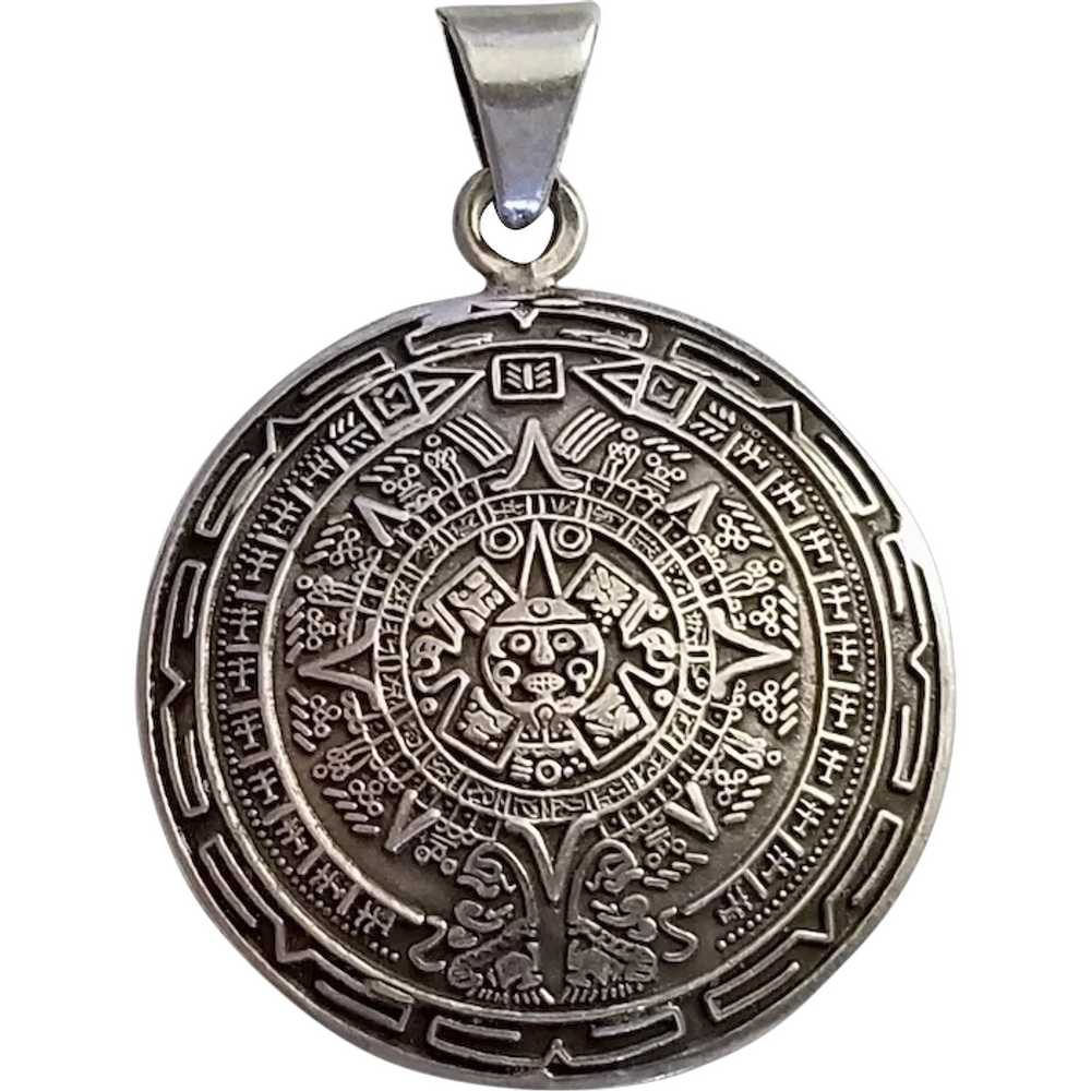 Vintage Signed Taxco Sterling Silver Aztec Calend… - image 1