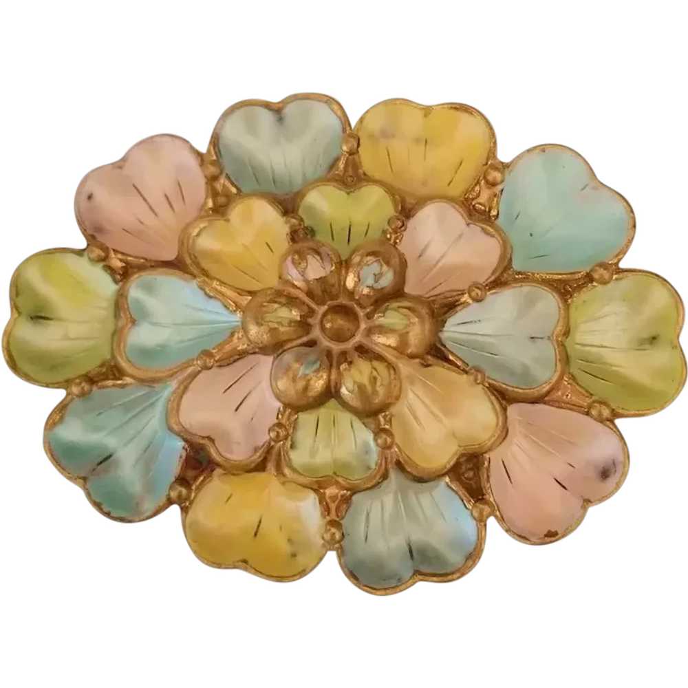 Antique Pastel Enamel Flower Brooch Attributed To The Gem