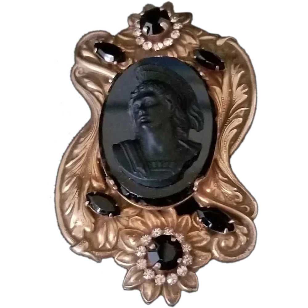 Spectacular Vintage Black Cameo Brooch - image 1