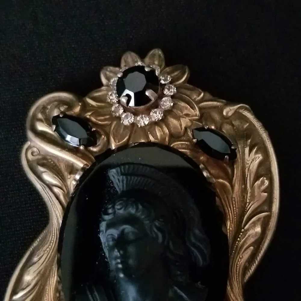 Spectacular Vintage Black Cameo Brooch - image 2