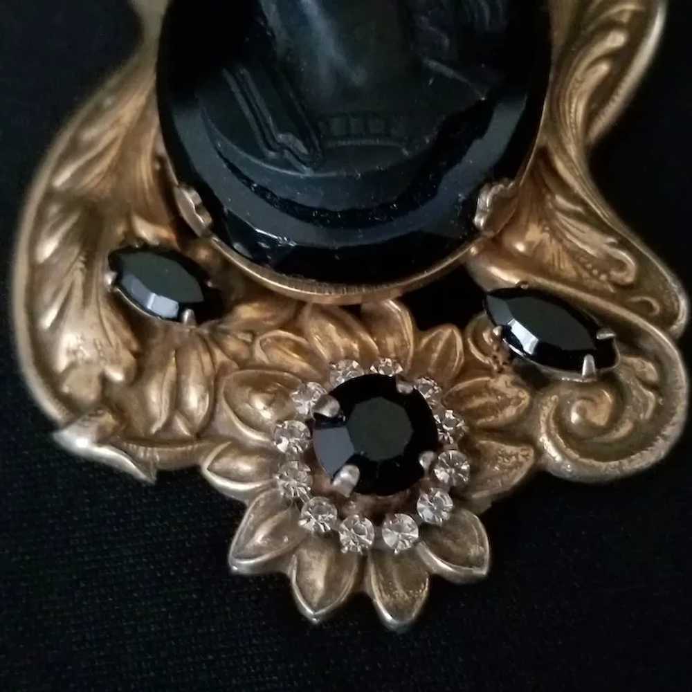 Spectacular Vintage Black Cameo Brooch - image 3