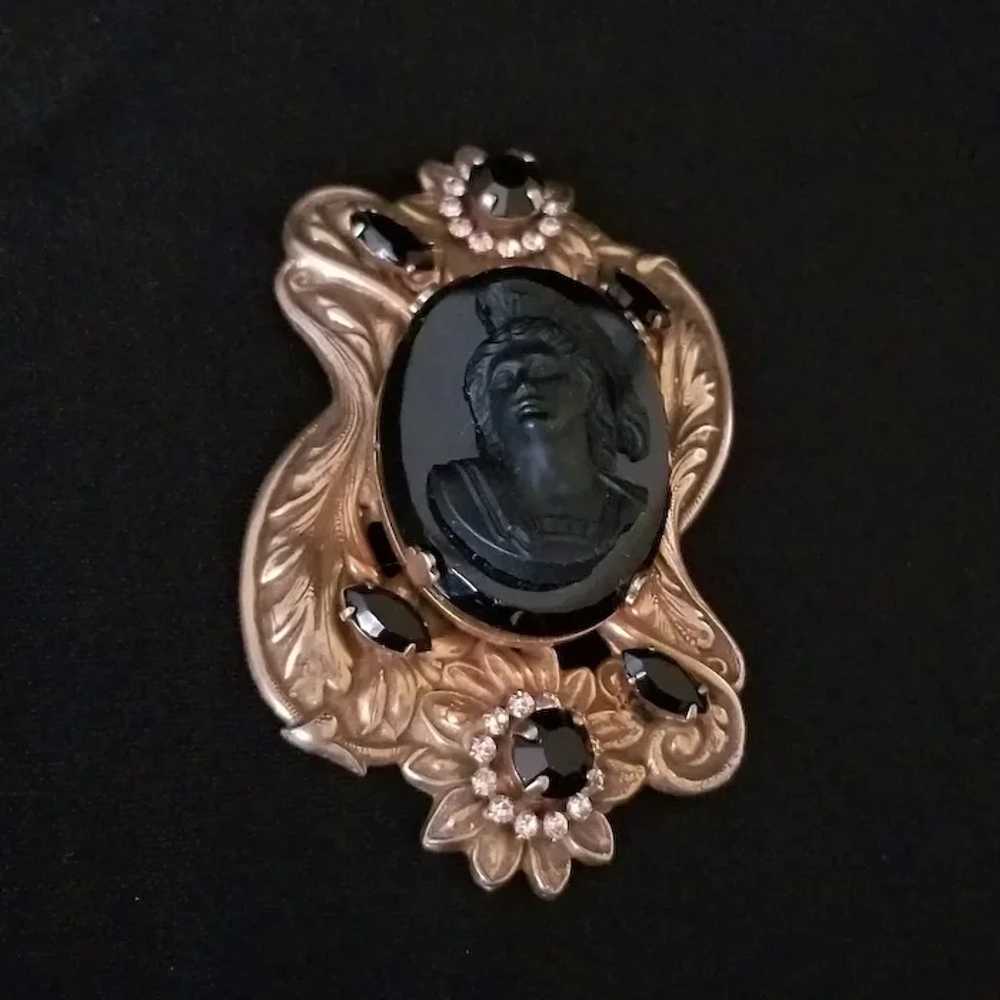 Spectacular Vintage Black Cameo Brooch - image 4