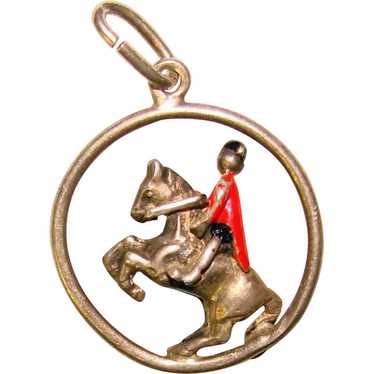 Awesome Sterling HORSE & RIDER Vintage Enameled C… - image 1