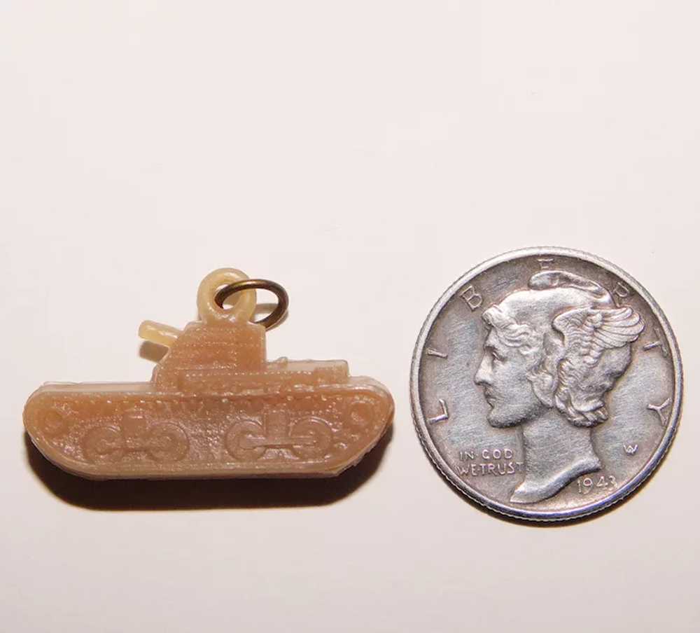 Vintage Celluloid TANK Estate Charm - Military Sw… - image 2