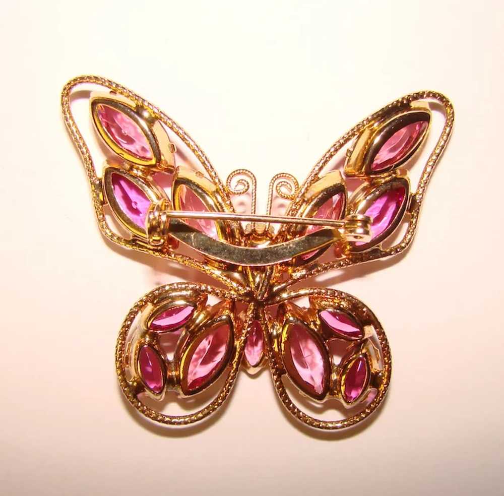 Fabulous Butterfly PINK Rhinestone Vintage Brooch - image 2