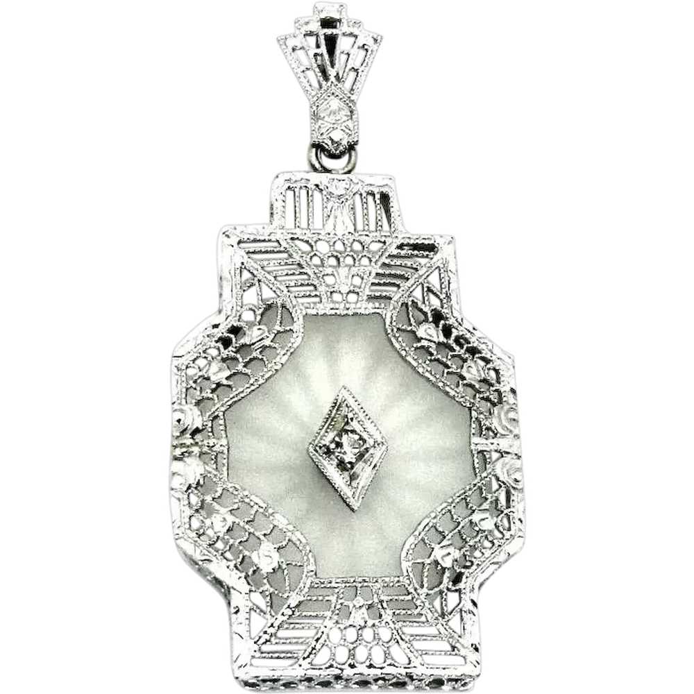 Antique, Art Deco, 14k White Gold, Camphor Glass … - image 1