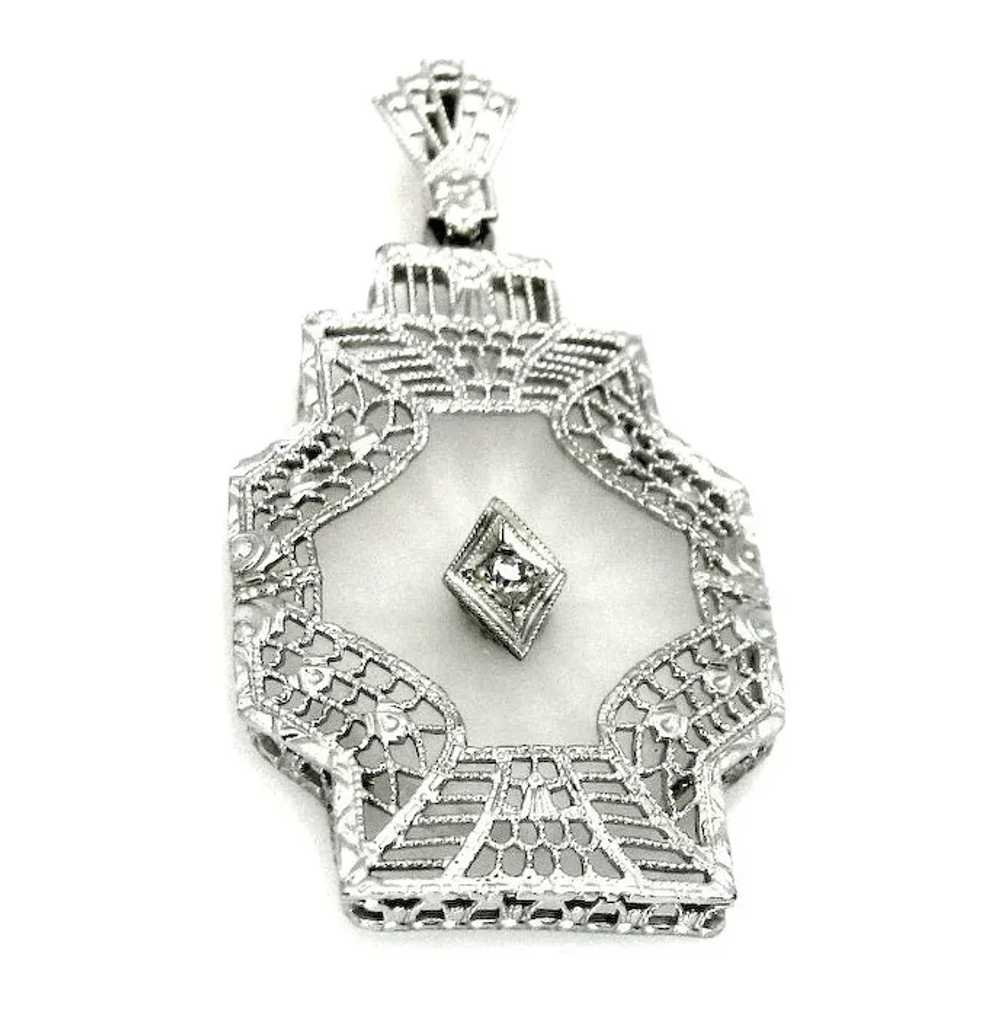 Antique, Art Deco, 14k White Gold, Camphor Glass … - image 2