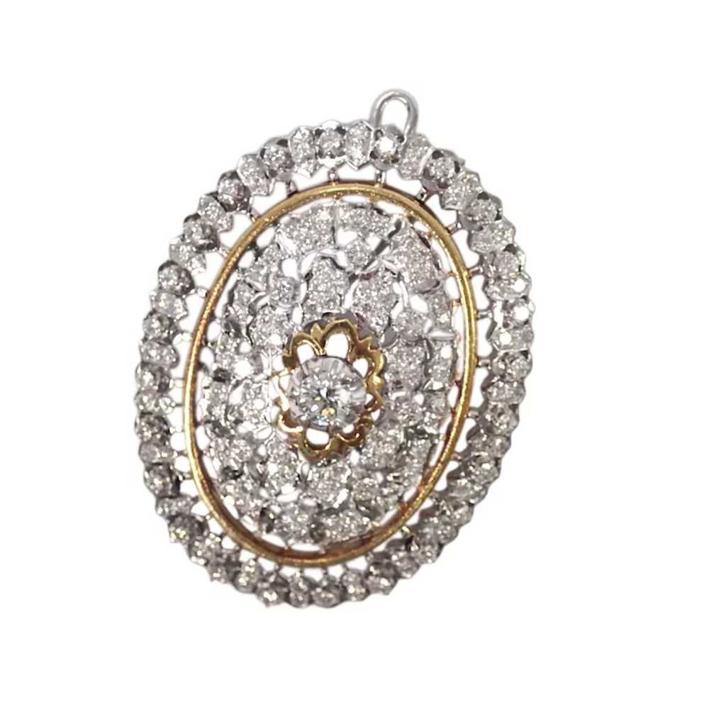 18K White and Yellow Gold Diamond Pin/Pendant - image 3