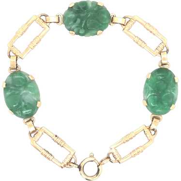 14K Yellow Art Deco Jade Bracelet. - image 1