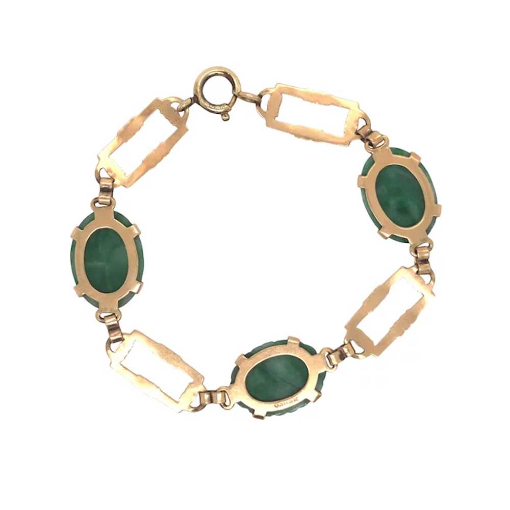 14K Yellow Art Deco Jade Bracelet. - image 3