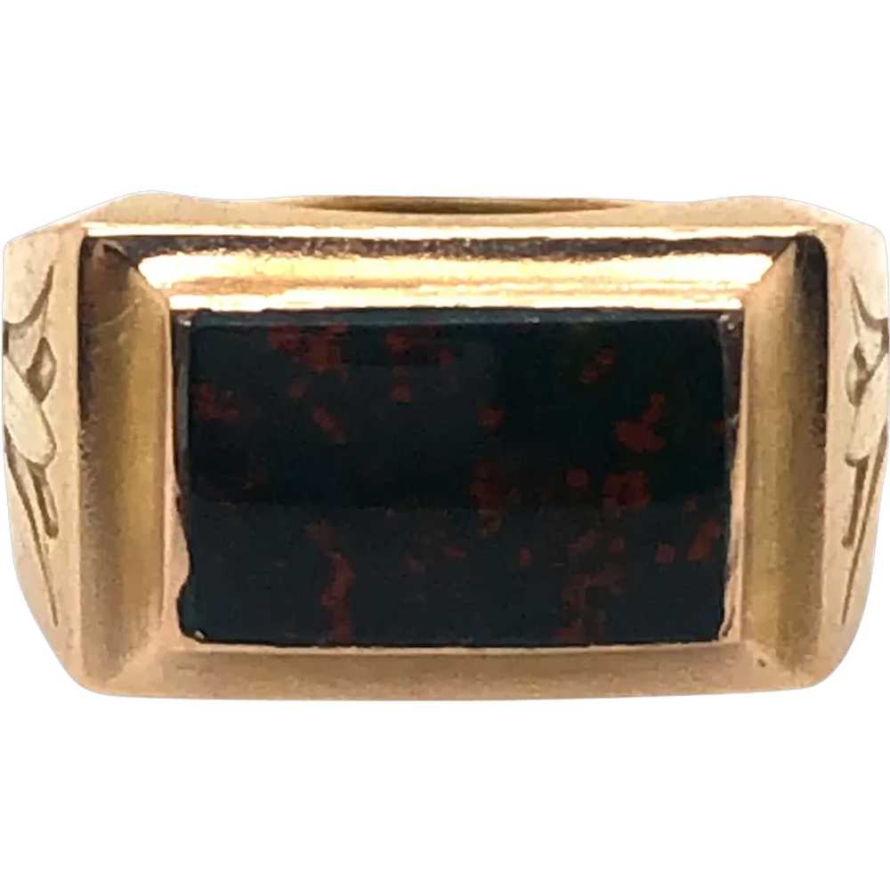 Art Nouveau 14K Yellow Gold Blood Stone Ring. - image 1