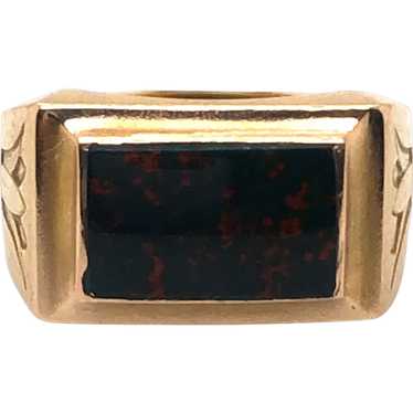 Art Nouveau 14K Yellow Gold Blood Stone Ring. - image 1