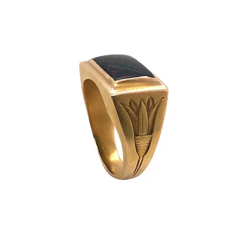 Art Nouveau 14K Yellow Gold Blood Stone Ring. - image 2