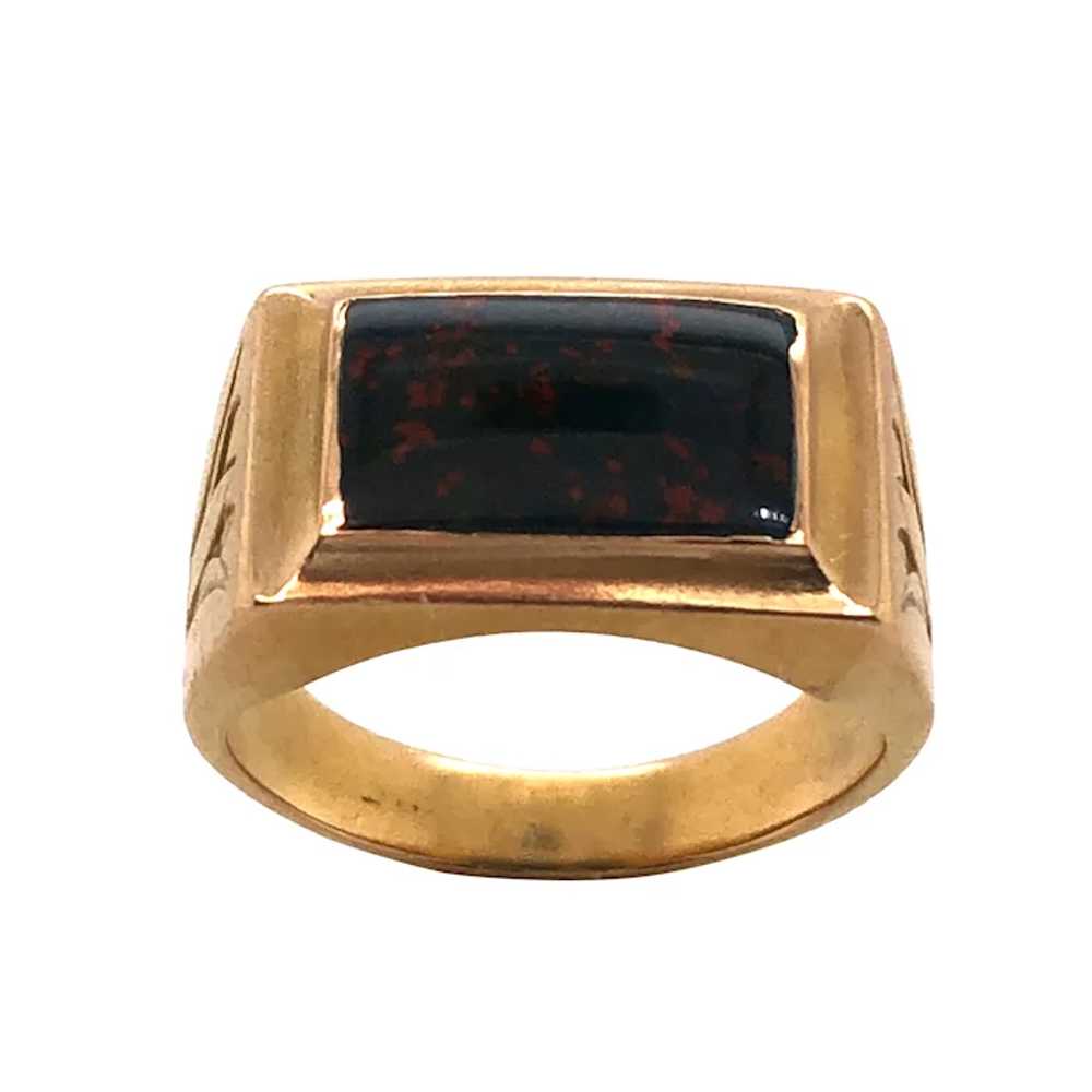 Art Nouveau 14K Yellow Gold Blood Stone Ring. - image 4