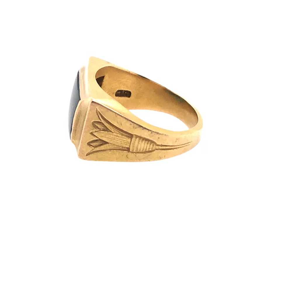 Art Nouveau 14K Yellow Gold Blood Stone Ring. - image 5