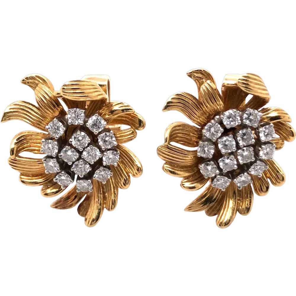 18K Yellow Gold French Diamond Earrings - image 1