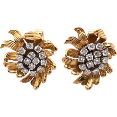 18K Yellow Gold French Diamond Earrings - image 1