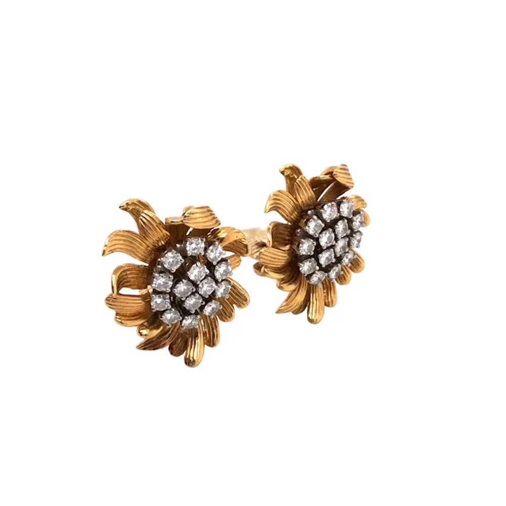 18K Yellow Gold French Diamond Earrings - image 4