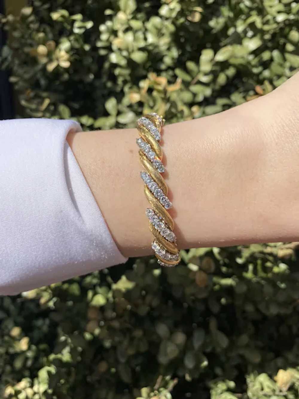 18K Yellow and White Gold Diamond Bracelet - image 5